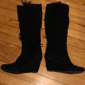 Knee High Black Fringe boots